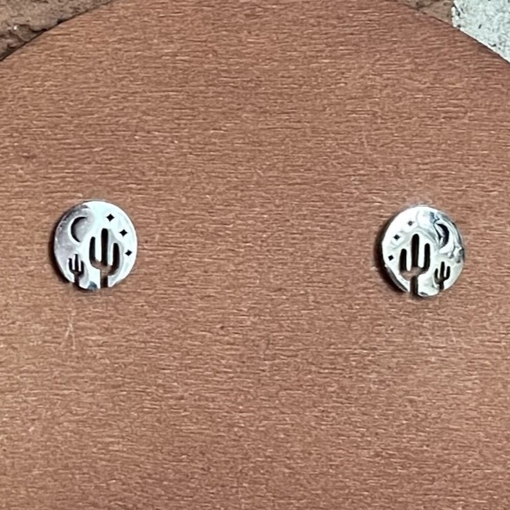 Moonlit Desert Saguaro Cactus Stud Earrings